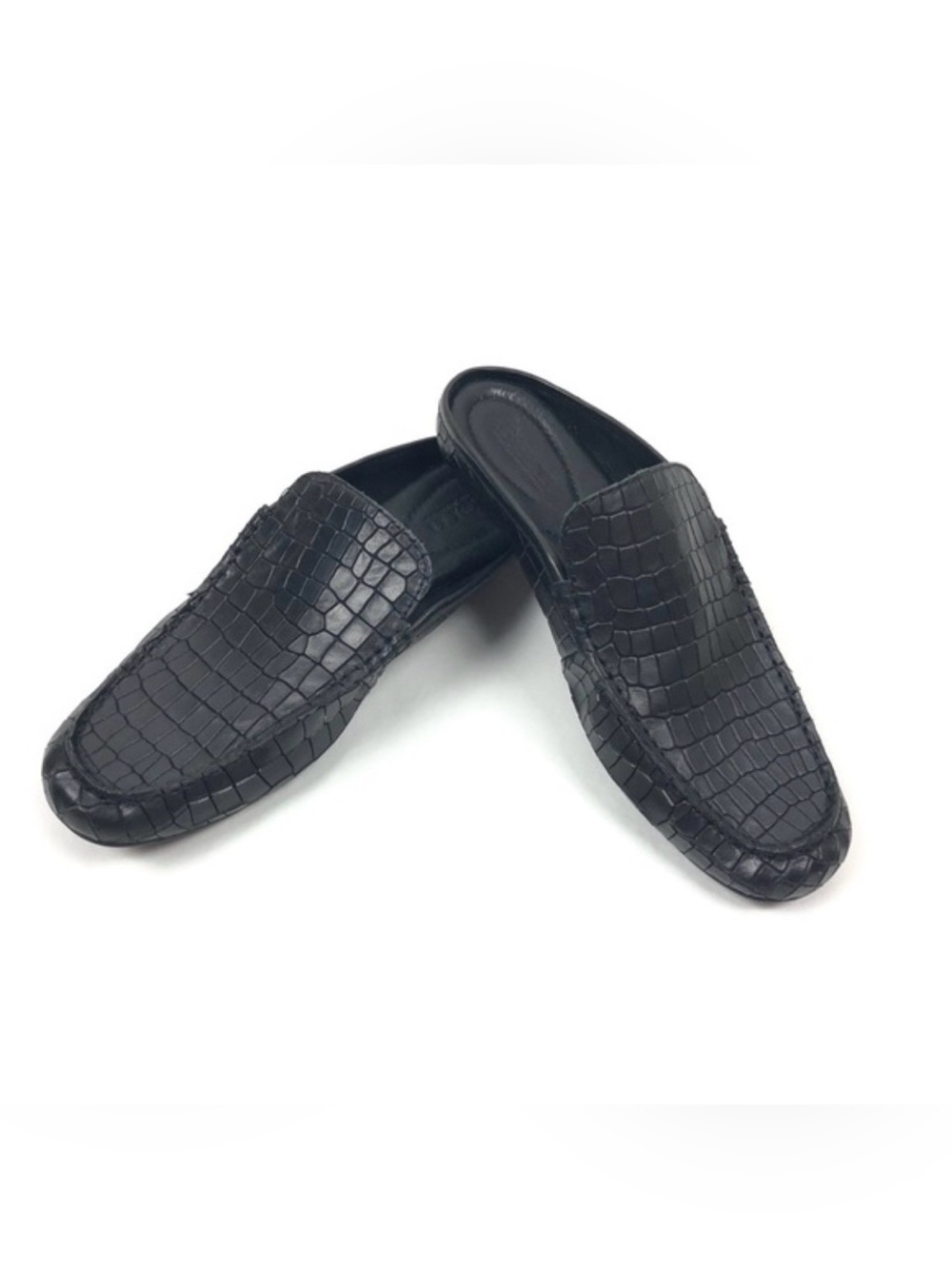 Womens Born Black Croc-Embossed Slip-On Loafers New Size